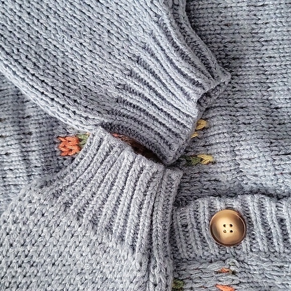 Bailey Rose Antique Floral Button Down Thick Knit Cardigan Sweater Shabby Chic S - Picture 8 of 11